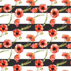 Obraz premium Watercolor poppy flowers pattern