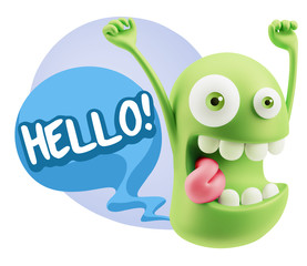 3d Rendering Smile Character Emoticon Expression saying Hello wi