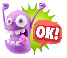 3d Rendering Smile Character Emoticon Expression saying Ok with