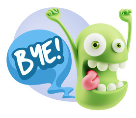3d Illustration Laughing Character Emoji Expression saying Bye w