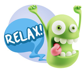 3d Rendering Smile Character Emoticon Expression saying Relax wi