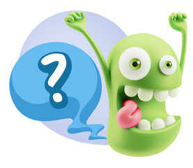 3d Illustration Laughing Character Emoji Expression saying ? wit