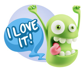 3d Rendering Smile Character Emoticon Expression saying I Love I