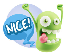 3d Rendering Smile Character Emoticon Expression saying Nice wit