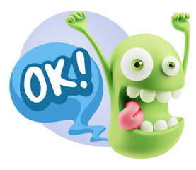 3d Rendering Smile Character Emoticon Expression saying Ok with