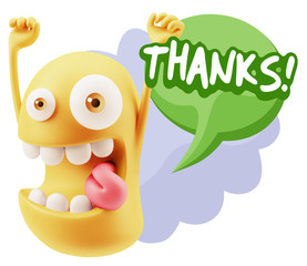 3d Rendering Smile Character Emoticon Expression saying Thanks w