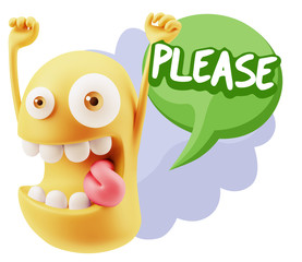 3d Illustration Laughing Character Emoji Expression saying Pleas