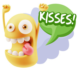 3d Rendering Smile Character Emoticon Expression saying Kisses w