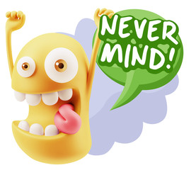 3d Rendering Smile Character Emoticon Expression saying Never Mi