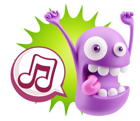3d Rendering Smile Character Emoticon Expression saying Music No