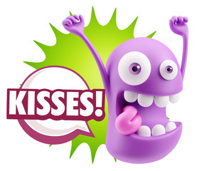 3d Rendering Smile Character Emoticon Expression saying Kisses w