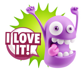 3d Rendering Smile Character Emoticon Expression saying I Love I