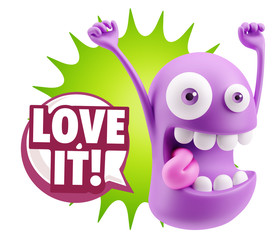 3d Rendering Smile Character Emoticon Expression saying I Love I