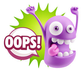 3d Rendering Smile Character Emoticon Expression saying Oops wit