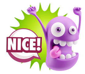 3d Rendering Smile Character Emoticon Expression saying Nice wit