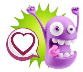 3d Rendering Smile Character Emoticon Expressing Love with a Hea