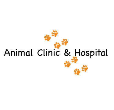 Animal clinic and hospital logotype. Animal clinic and hospital typographic. Paw trace logo. Paw print sign.