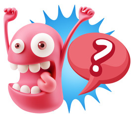 3d Illustration Laughing Character Emoji Expression saying ? wit