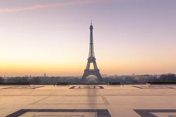 Fotobehang Morning view of Eiffel Tower from Trocadero with sunrise colors © NicoElNino