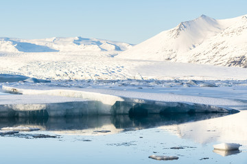 Jokulsarlon glacier lake lagoon, winter view. Vatnajokull National Park. Iceland.