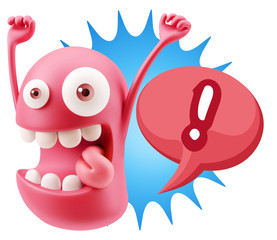 3d Rendering Smile Character Emoticon Expression saying ! with C