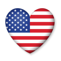 Fototapeta premium American United States Flag in glossy heart button of icon.