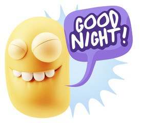 3d Rendering Smile Character Emoticon Expression saying Good Nig