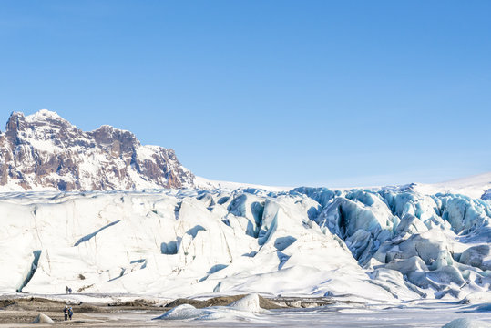 Svinafellsjokull glacier in winter. Hofn. Skaftafell. Vatnajokull National Park. Iceland in winter