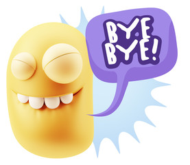 3d Rendering Smile Character Emoticon Expression saying Bye Bye