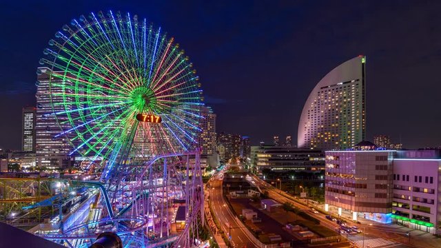 Yokohama, Japan skyline at Minato-mirai at night