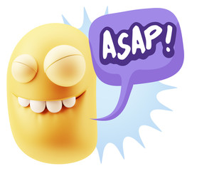 3d Illustration Laughing Character Emoji Expression saying Asap