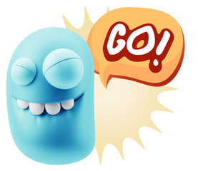 3d Rendering Smile Character Emoticon Expression saying Go with