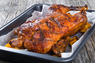 Roasted Whole Duck  in a baked dish, closeup