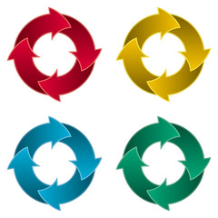 Ring of four arrows. Colorful arrow circle. Set of four arrow circle. Four gradient arrows with outline form a ring