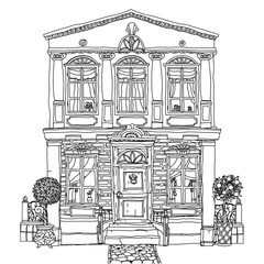 Black and white illustration of a house. Vector.