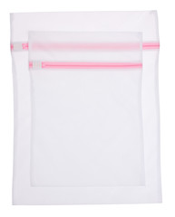 Two white empty mesh laundry bag isolated on white background