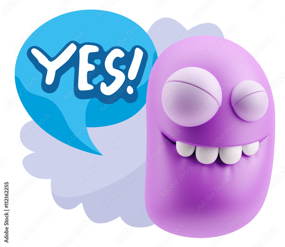 Fototapete 3d Rendering Smile Character Emoticon Expression saying Yes with