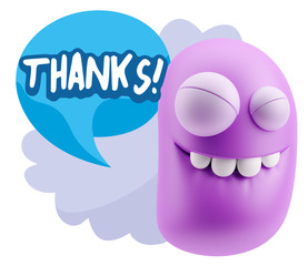 3d Rendering Smile Character Emoticon Expression saying Thanks w