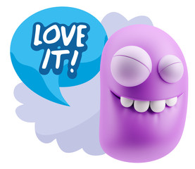 3d Rendering Smile Character Emoticon Expression saying I Love I