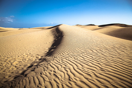 Sandy dunes in famous natural Maspalomas beach, Gran Canaria. Sp