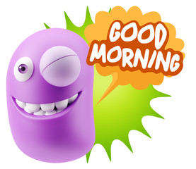 3d Rendering Smile Character Emoticon Expression saying Good Mor