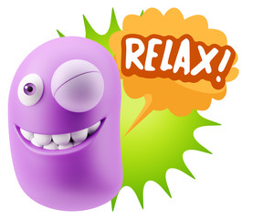 3d Rendering Smile Character Emoticon Expression saying Relax wi