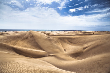 Sandy dunes in famous natural Maspalomas beach, Gran Canaria. Sp