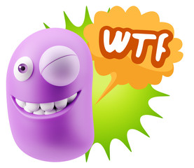 3d Rendering Smile Character Emoticon Expression saying WTF with