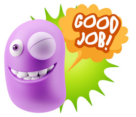 3d Rendering Smile Character Emoticon Expression saying Good Job