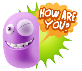 3d Rendering Smile Character Emoticon Expression saying How Are