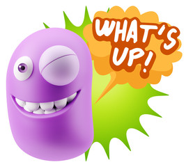 3d Rendering Smile Character Emoticon Expression saying What'S U