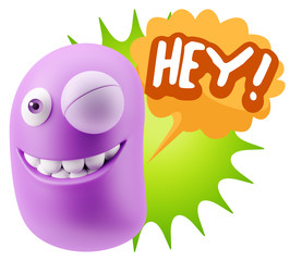 3d Illustration Laughing Character Emoji Expression saying Hey w