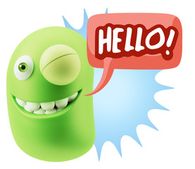 3d Rendering Smile Character Emoticon Expression saying Hello wi