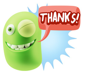 3d Rendering Smile Character Emoticon Expression saying Thanks w